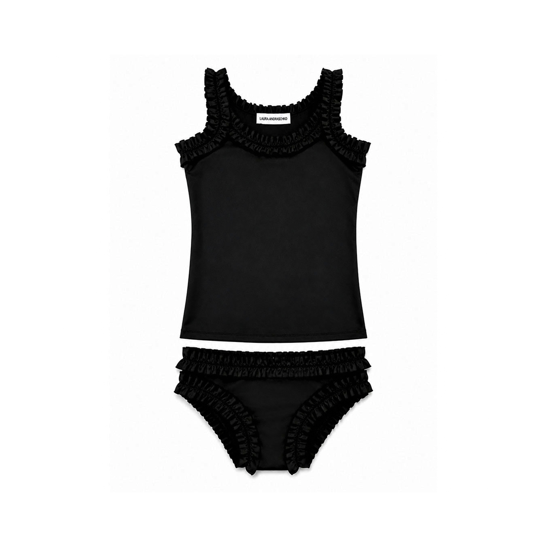 FRILLY SET BLACK SATIN